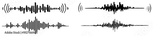 Black sound wave lines representing music rhythm or voice frequency