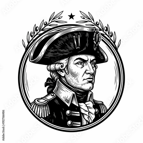 Historical Military Officer Portrait Illustration.