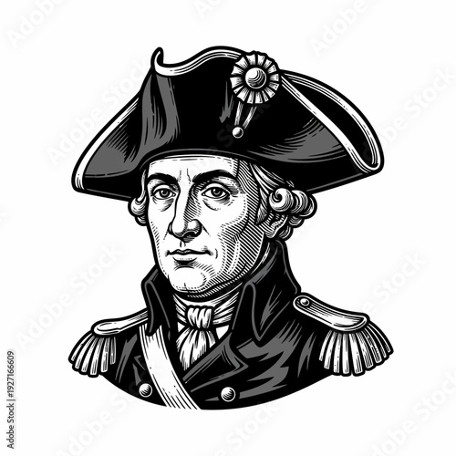 Historical Military Officer Portrait Illustration.
