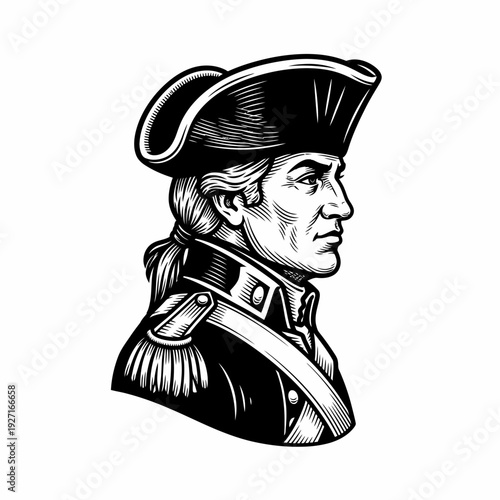 Historical Military Officer Profile Illustration.