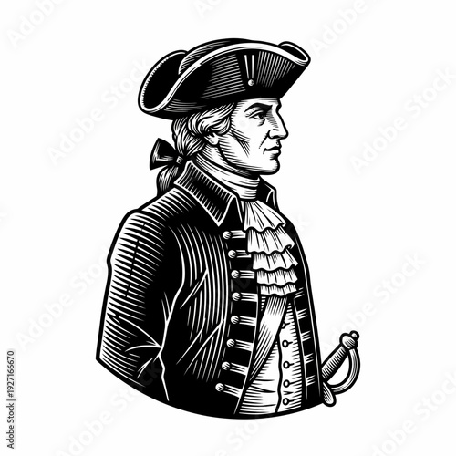 Vintage Military Officer Illustration in Uniform.