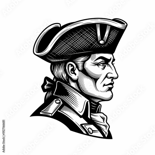 Illustration of Napoleons profile in military uniform.
