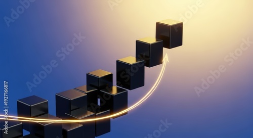 Abstract 3D Growth Curve with Geometric Cubes Business Concept Background