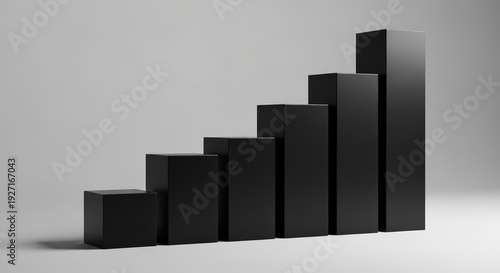 Black Geometric Growth Bars Abstract 3D Minimal Background