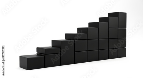 Black Geometric Blocks Stair Growth Abstract 3D Minimal Background