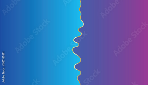 Abstract geometric composition featuring a gold-edged divide between a vibrant blue and a gradient of purple to pink, invoking feelings of harmony and balance.