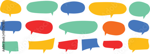 Colorful speech bubbles against a minimalistic background, perfect for adding text, quotes, or thoughts to any design. 