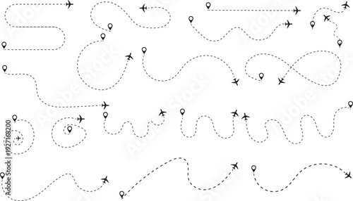 Navigational pathways of aerial journeys weave across the canvas, each a unique testament to travel and exploration.