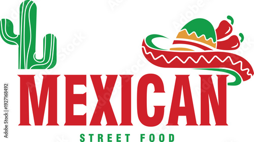 mexican food vector logo sticker sombrero hat symbol for mexican cuisine restaurant or fast food