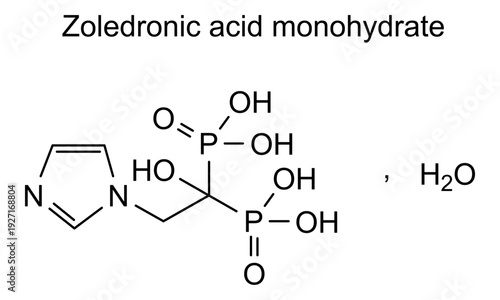 Zoledronic acid monohydrate, chemical structure of zoledronic acid monohydrate, drug substance