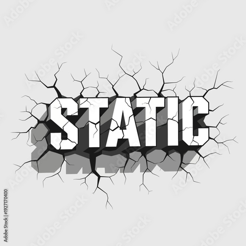 Cracked Wall Effect with "STATIC" Text - Abstract Concept of Disruption and Break