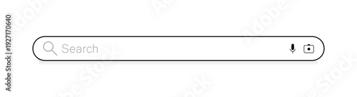 Search here. Search bar for ui. Search bar with magnifying glass and microphone icons isolated on white background