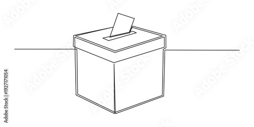 Continuous one line drawing of a ballot paper into a voting box for an election Vector, illustration