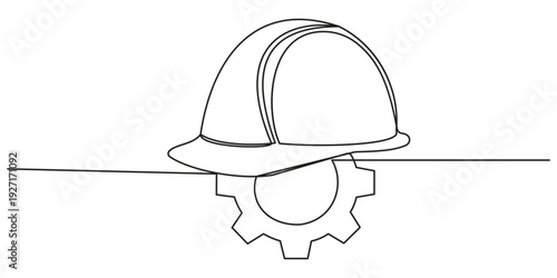 Safety Helmet Hard Hat with Setting Continuous Line Drawing Style Set. Vector