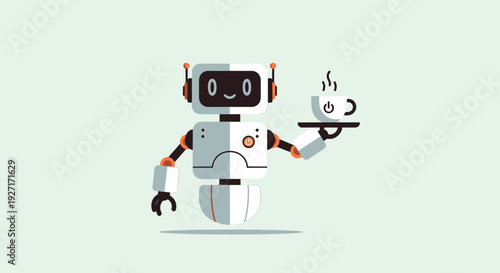 A robot holding a tray with a cup of coffee