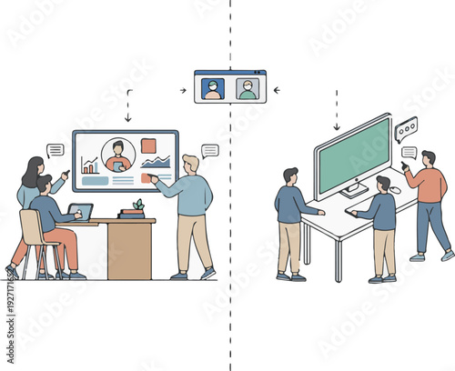 Remote team collaboration and video conferencing concept