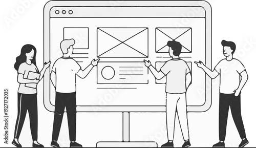 Team of designers working on website wireframe layout