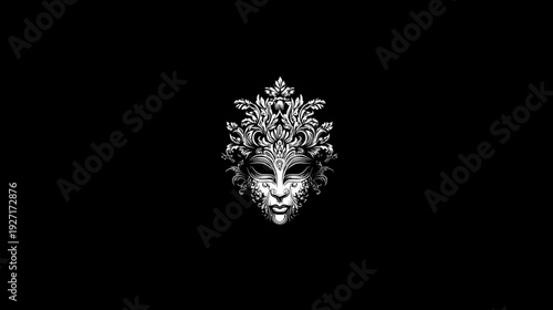 A detailed image of a decorative masquerade mask with ornate floral detailing, black background