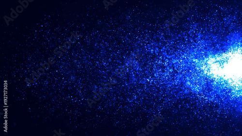 A bright stream of bright blue particles slowly hangs in a dark space. Moving, flickering sparks fly in all directions. Vector illustration