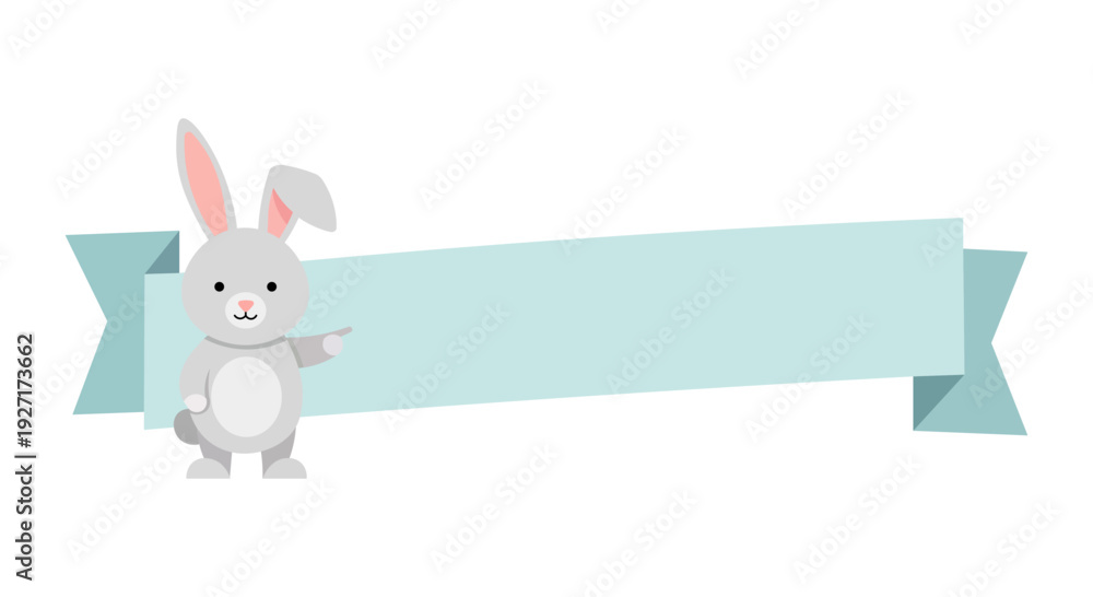 Obraz premium Cute cartoon bunny pointing to a blank banner for your text and design elements