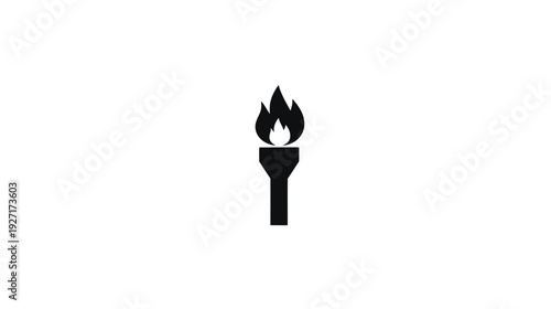 A black simplified torch illustration with flames, centered on a white background