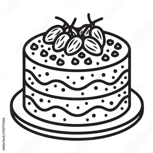Black and White Layered Cake Icon on Plate