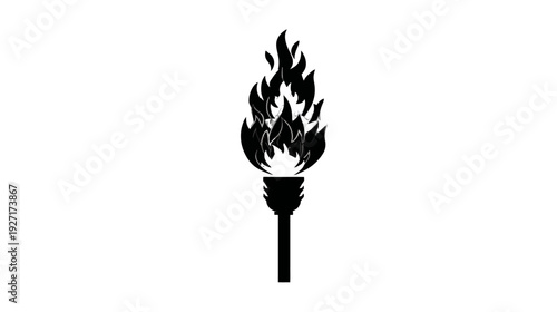 Black and white illustration of a torch with flames in the shape of a torch