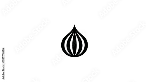 A simple, black droplet or bulb-like design on a stark white background