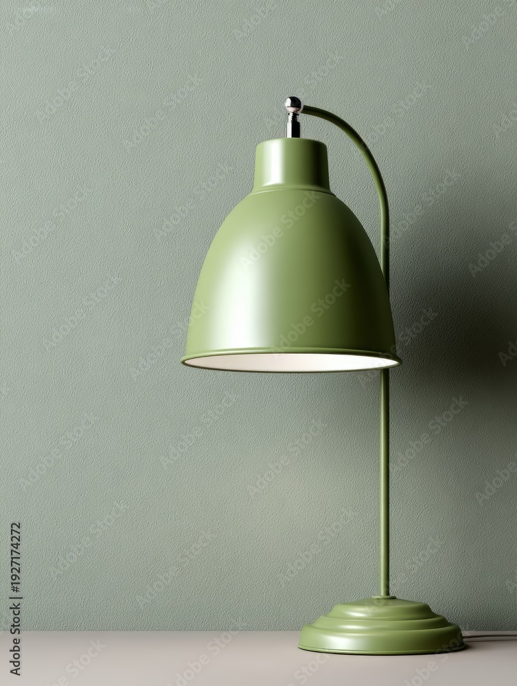 Fototapeta premium Minimalist green desk lamp on neutral surface