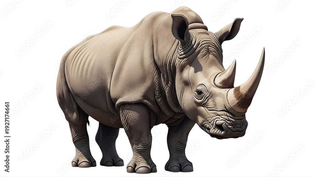 Fototapeta premium A large gray rhinoceros standing on a transparent background