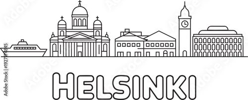Helsinki finland city skyline outline with city name typography urban vector illustration