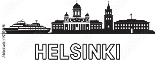 Helsinki finland city skyline silhouette with city name typography urban vector illustration