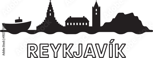 Reykjavik cityscape silhouette iconic icelandic landmarks and modern structures vector graphic