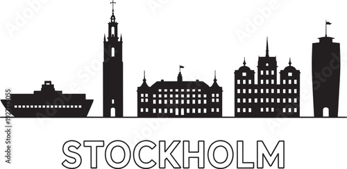 Stockholm cityscape silhouette iconic swedish landmarks historic and modern buildings vector graphic