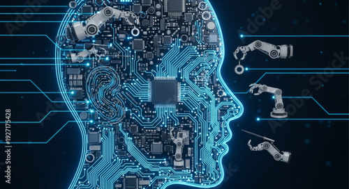 Artificial Intelligence Human Head Circuit Board Concept.