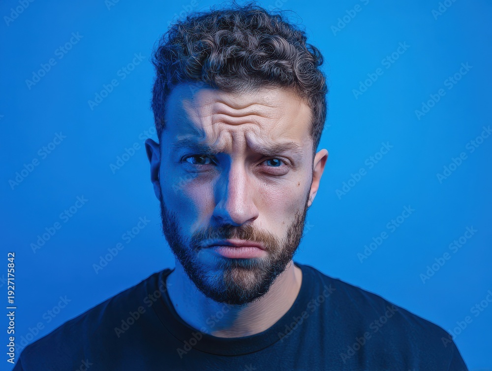 Obraz premium serious focused expression isolated on a blue background