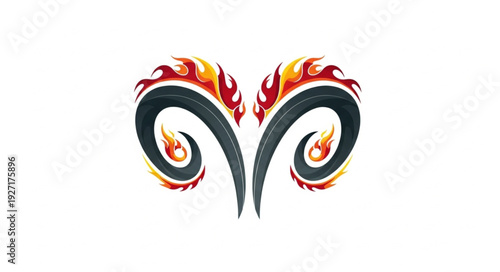 Aries zodiac symbol with flames and tribal design.