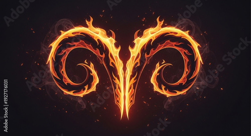 Aries zodiac symbol made of fire and flames.