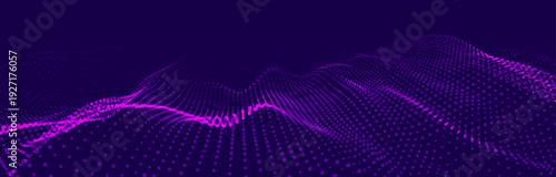 An abstract colorful wave of glowing dots that creates the illusion of moving waves on a dark background. The visualization resembles a dynamic vector 3D wave that combines technology, art of the