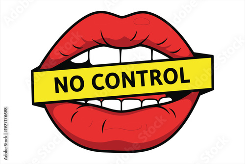 Vector graphic illustration of red lips with no control tape over mouth symbolizing freedom of expression and speech vector illustration for graphic design projects