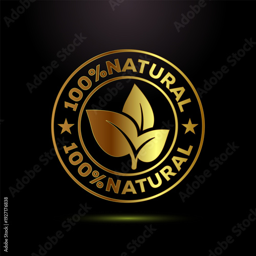 Natural organic product golden seal with leaves for luxury premium branding set