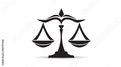 A simple black silhouette of a balance scale on a white background, symbolizing justice