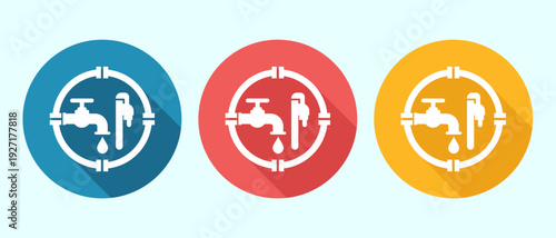 Set of vector illustration plumbing logo concepts with flat design and long shadow