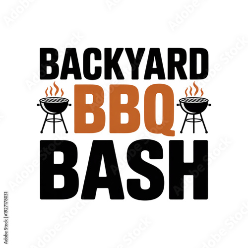 Backyard barbeque bash with a rustic wooden sign and flames Vector, illustration