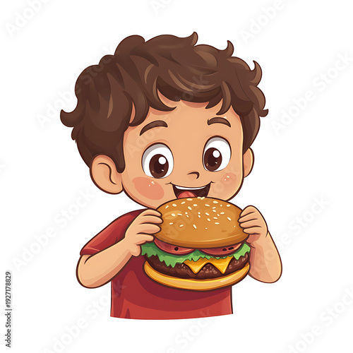 Child Enjoying Healthy Burger Nutrition Illustration