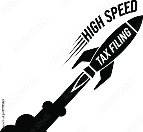 Rocket soaring with tax forms for quick submission concept