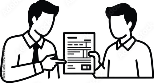 Accountant assisting client with tax filing documents in office