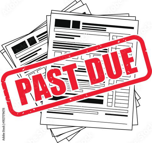 Past due stamp on tax documents concept