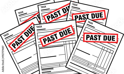 Past due stamp on tax documents concept