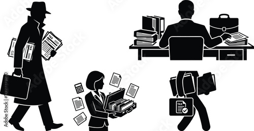 Tax consultant character with briefcase and documents illustration
